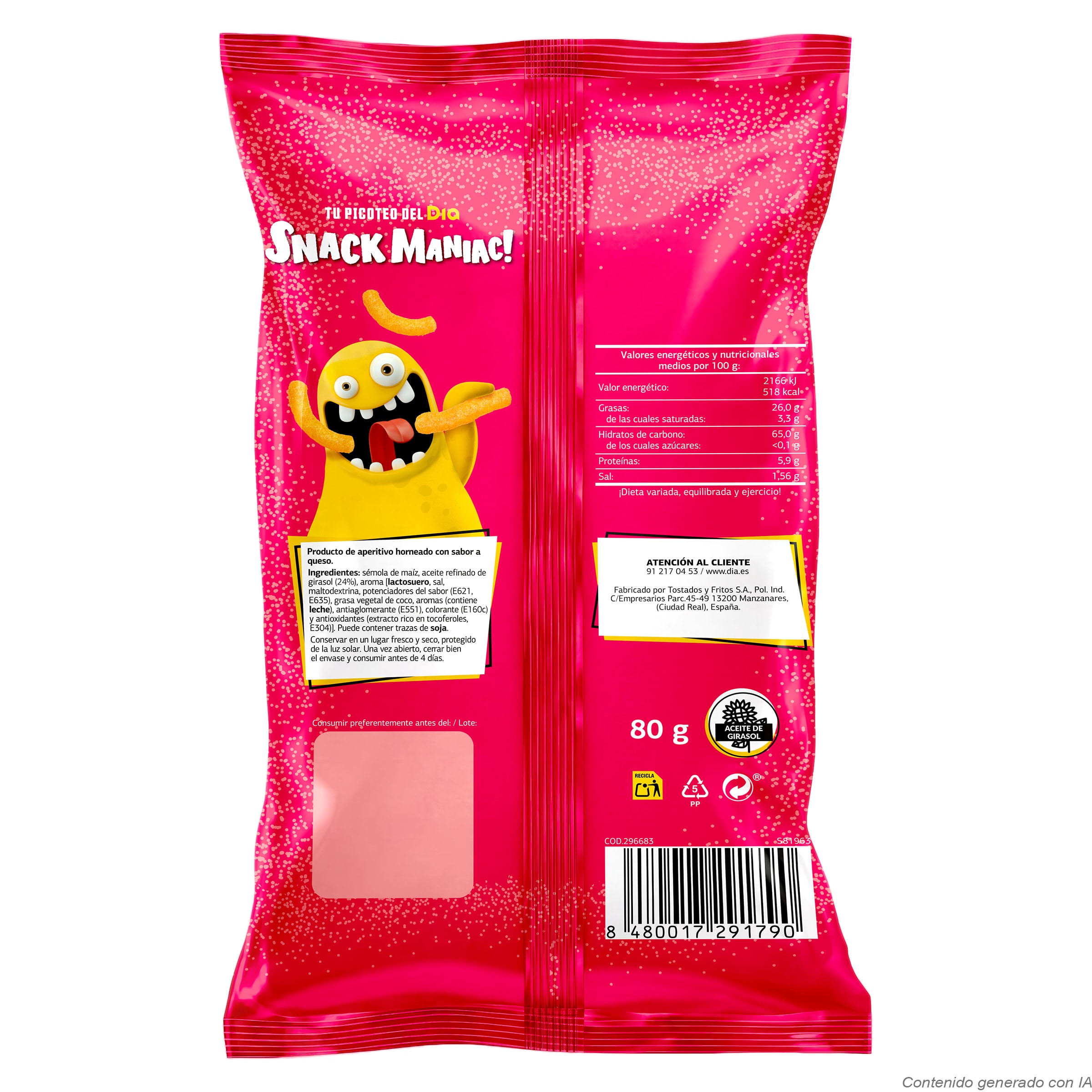 Ganchitos sabor queso Dia Snack Maniac 80 g