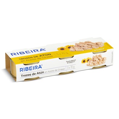 Trozos de atún en aceite de girasol Ribeira lata 3 x 52 g-0