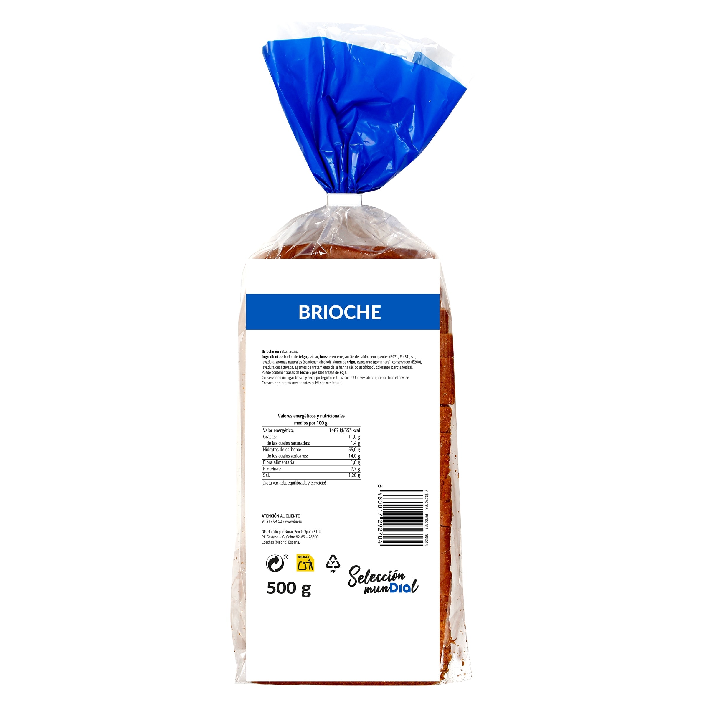 Brioche en rebanadas Dia Selección Mundial 500 g