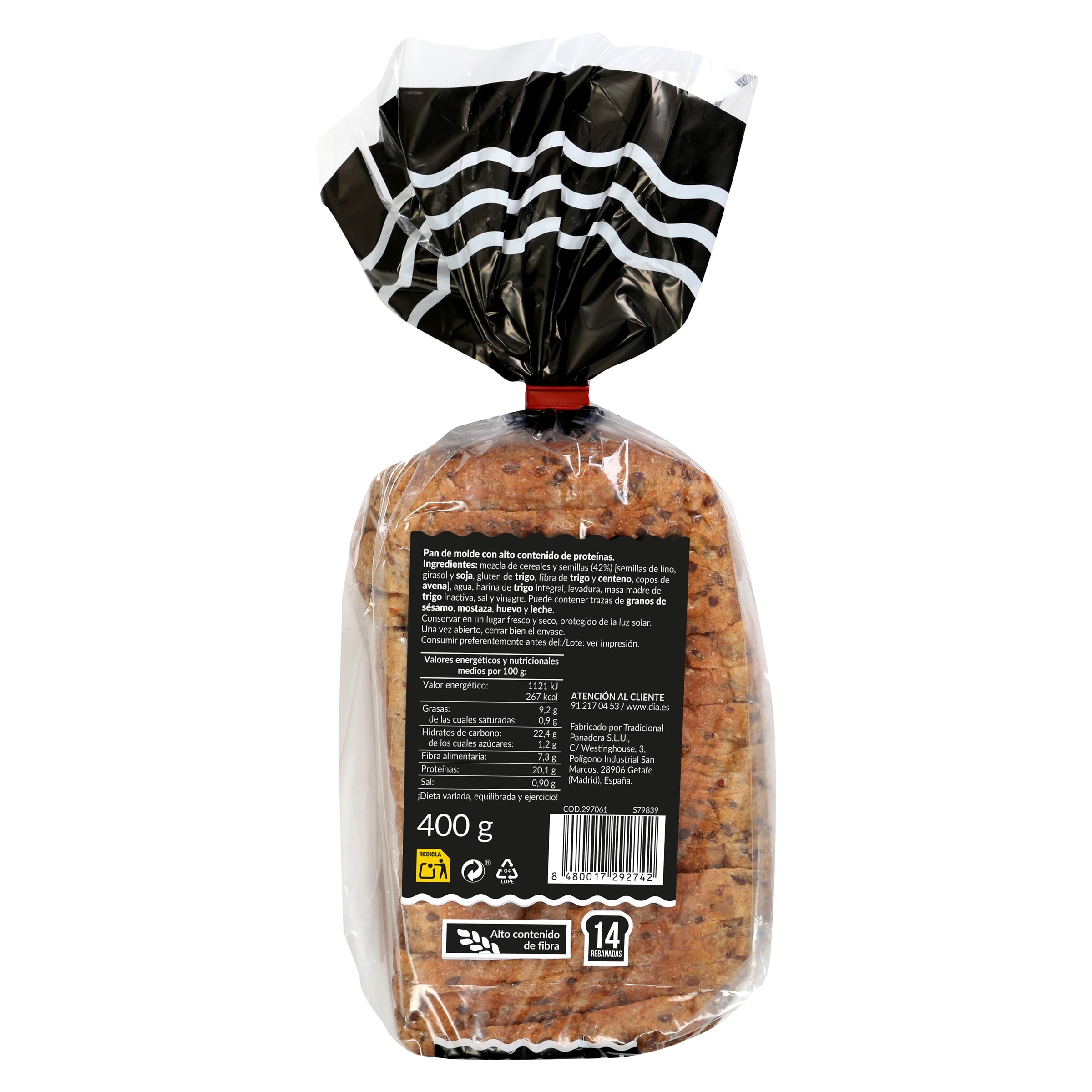 Pan de molde alto en proteínas El Molino de Dia 400 g