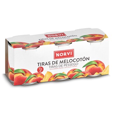 Tiras de melocotón en almíbar Norvi lata 3 x 115 g-0 Tiras de melocotón en almíbar Norvi lata 3 x 115 g-0