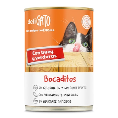Alimento para gatos bocaditos con buey y verduras Deligato Dia lata 400 g-0