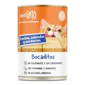 Alimento para gatos bocaditos con trucha, salmón y verduras Deligato Dia lata 400 g