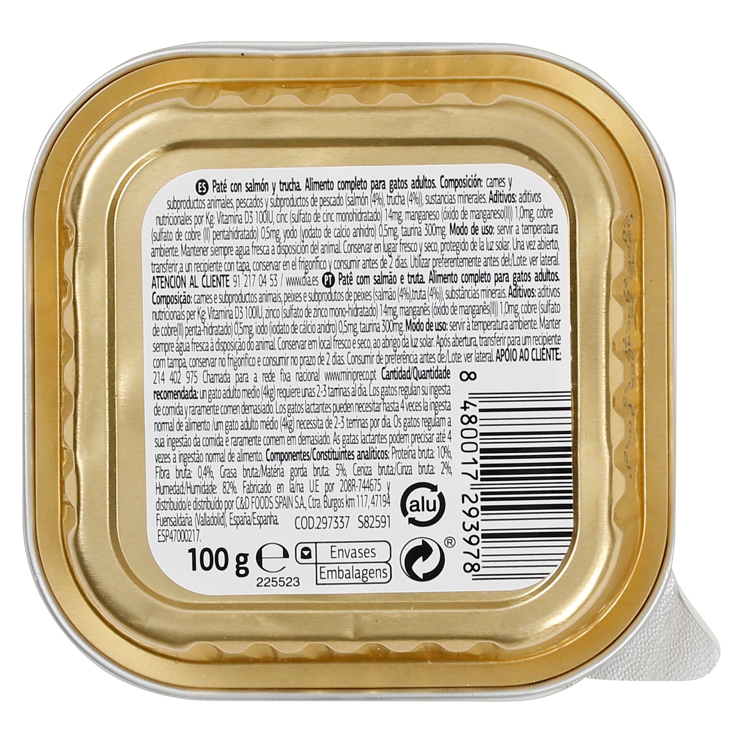 Paté para gato con salmón y trucha Dia Deligato 100 g