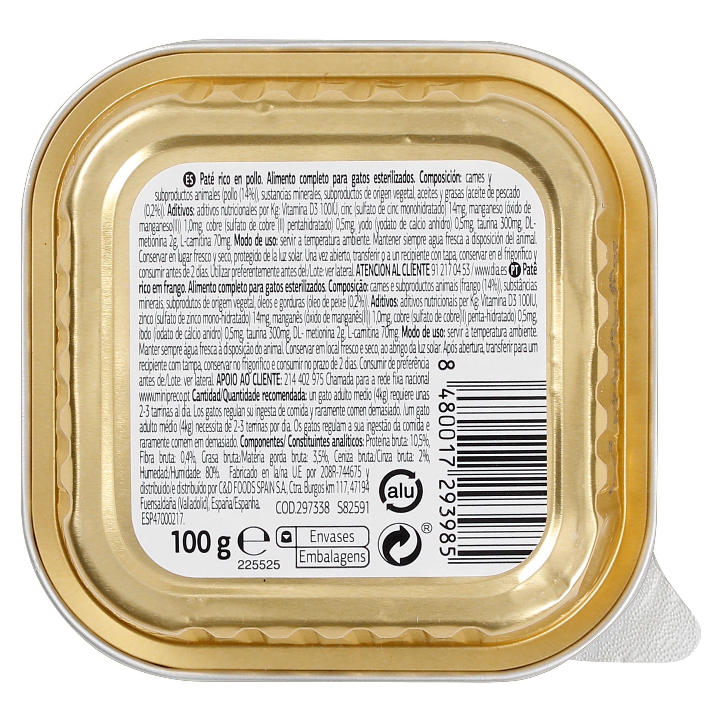 Paté para gato esterilizado con pollo Dia Deligato 100 g