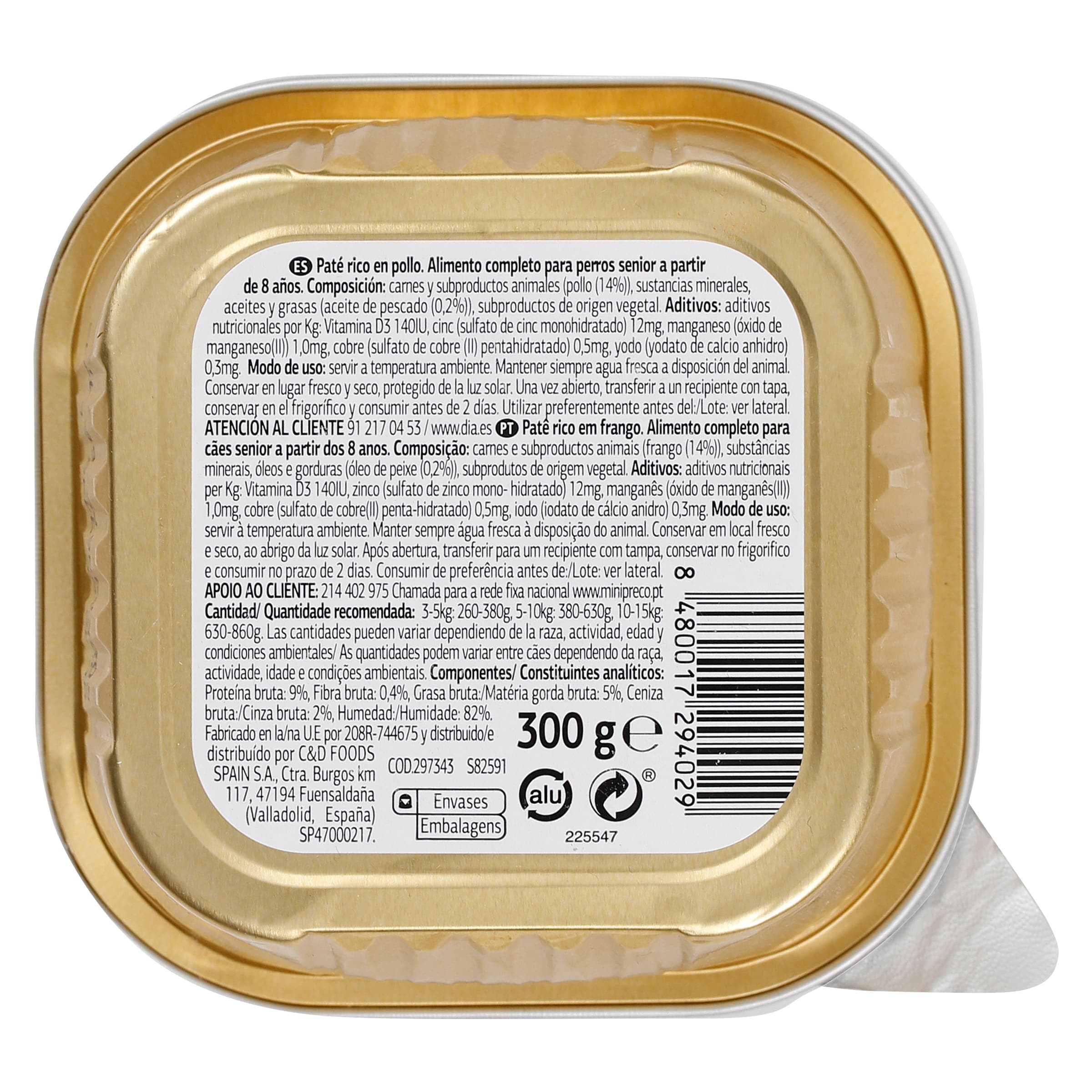 Paté para perros senior con pollo Dia Deliperro 300 g