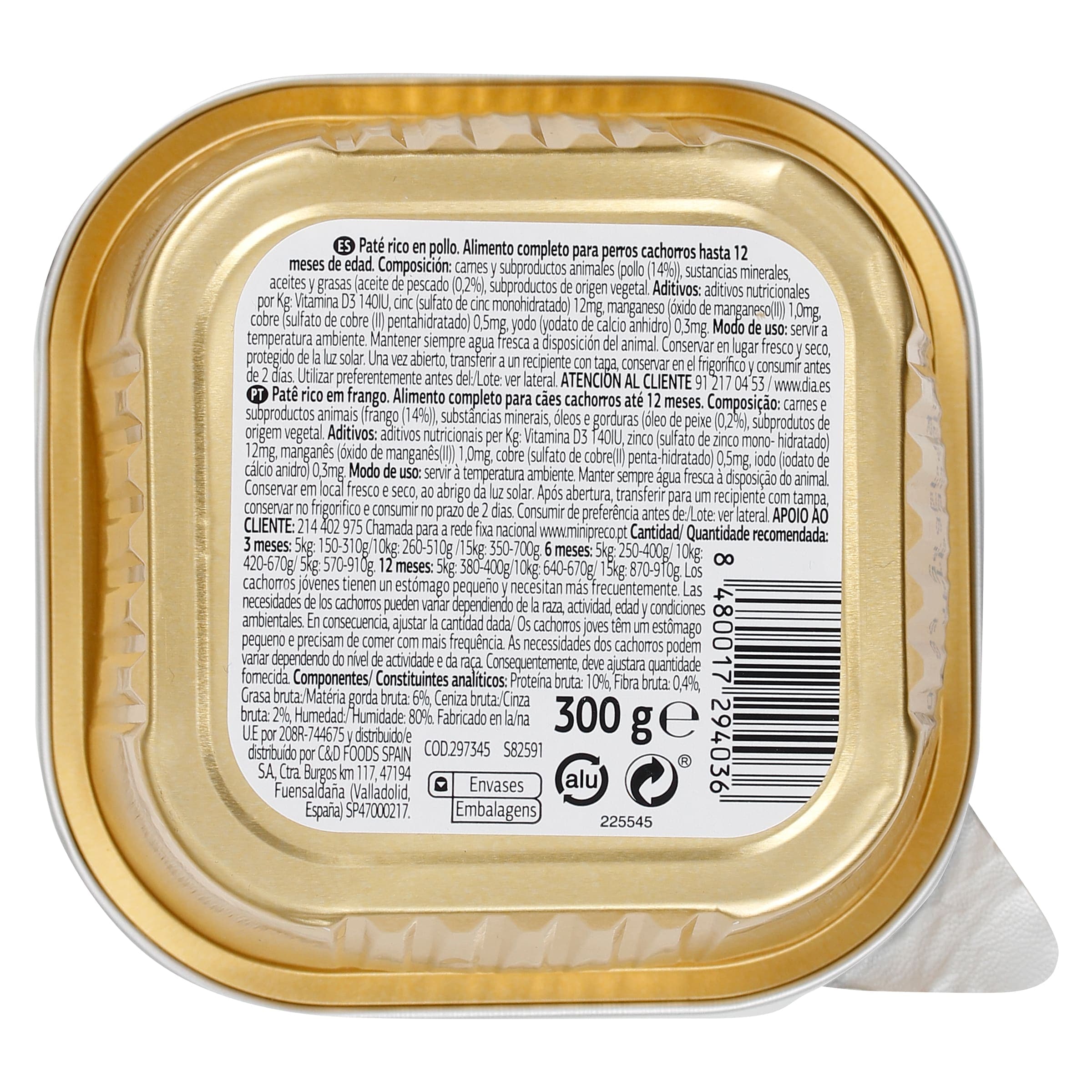 Paté para perros cachorros con pollo Dia Deliperro 300 g