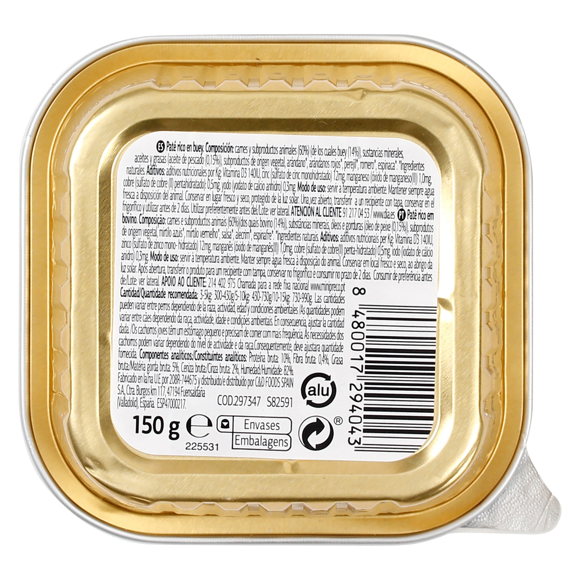 Paté para perros con buey Dia Deliperro 150 g