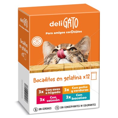 Alimento para gatos bocaditos en gelatina Deligato Dia pack 12 x 100 g-0 Alimento para gatos bocaditos en gelatina Deligato Dia pack 12 x 100 g-0
