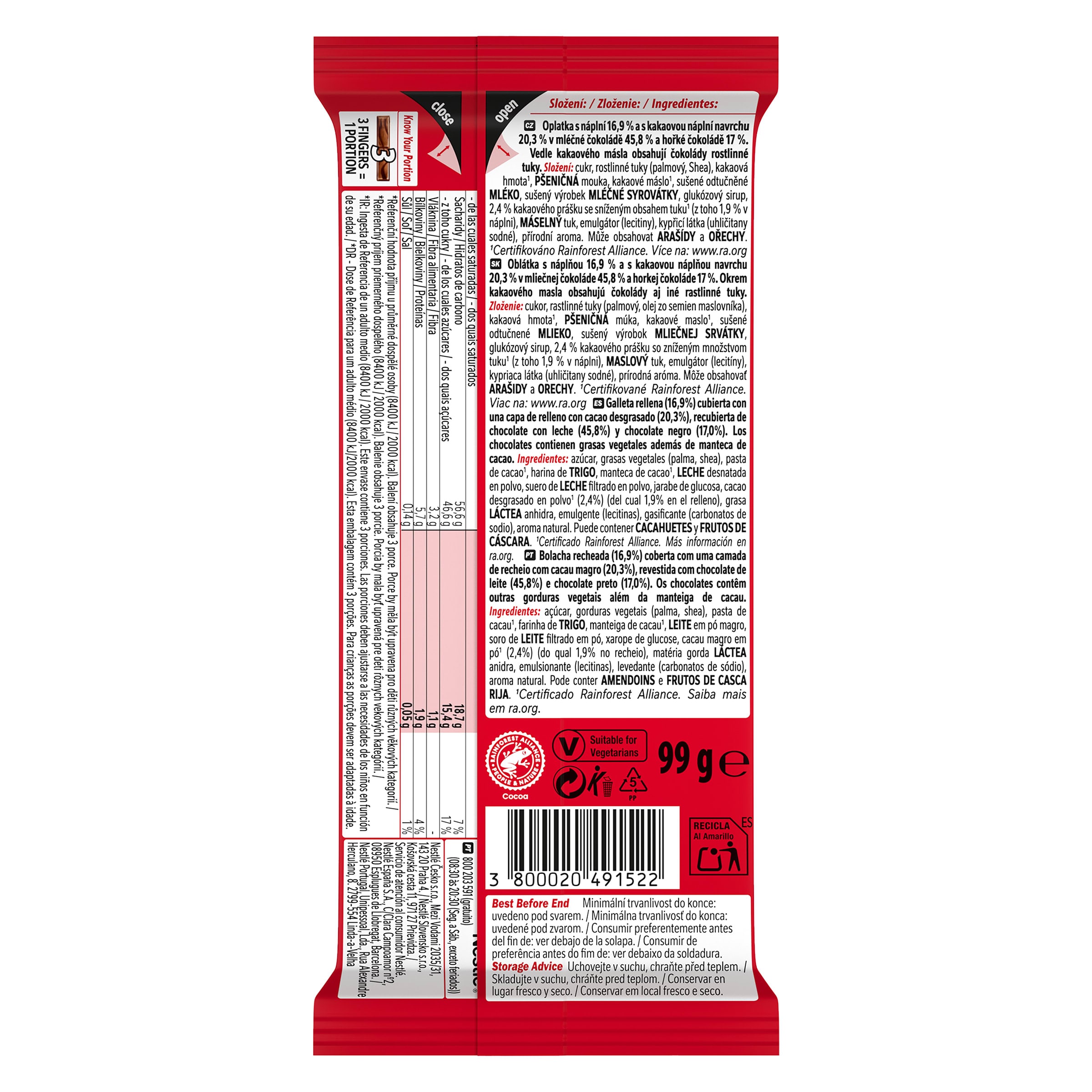 Barritas de galleta con doble chocolate Kit Kat 99 g