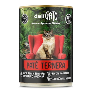 Alimento para gatos paté de ternera Deligato Dia lata 400 g-0