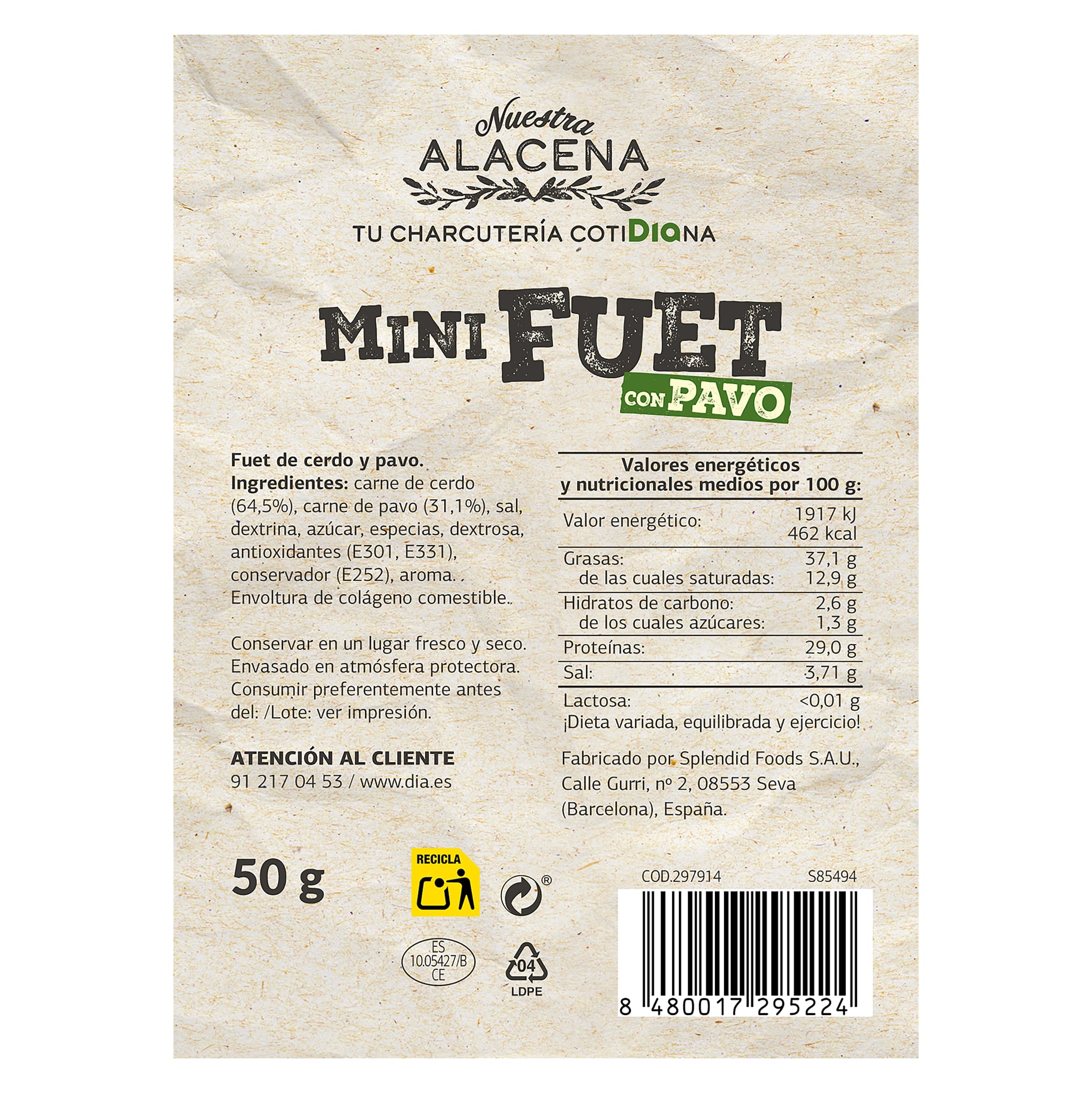Mini fuet de pavo Dia Nuestra Alacena 50 g