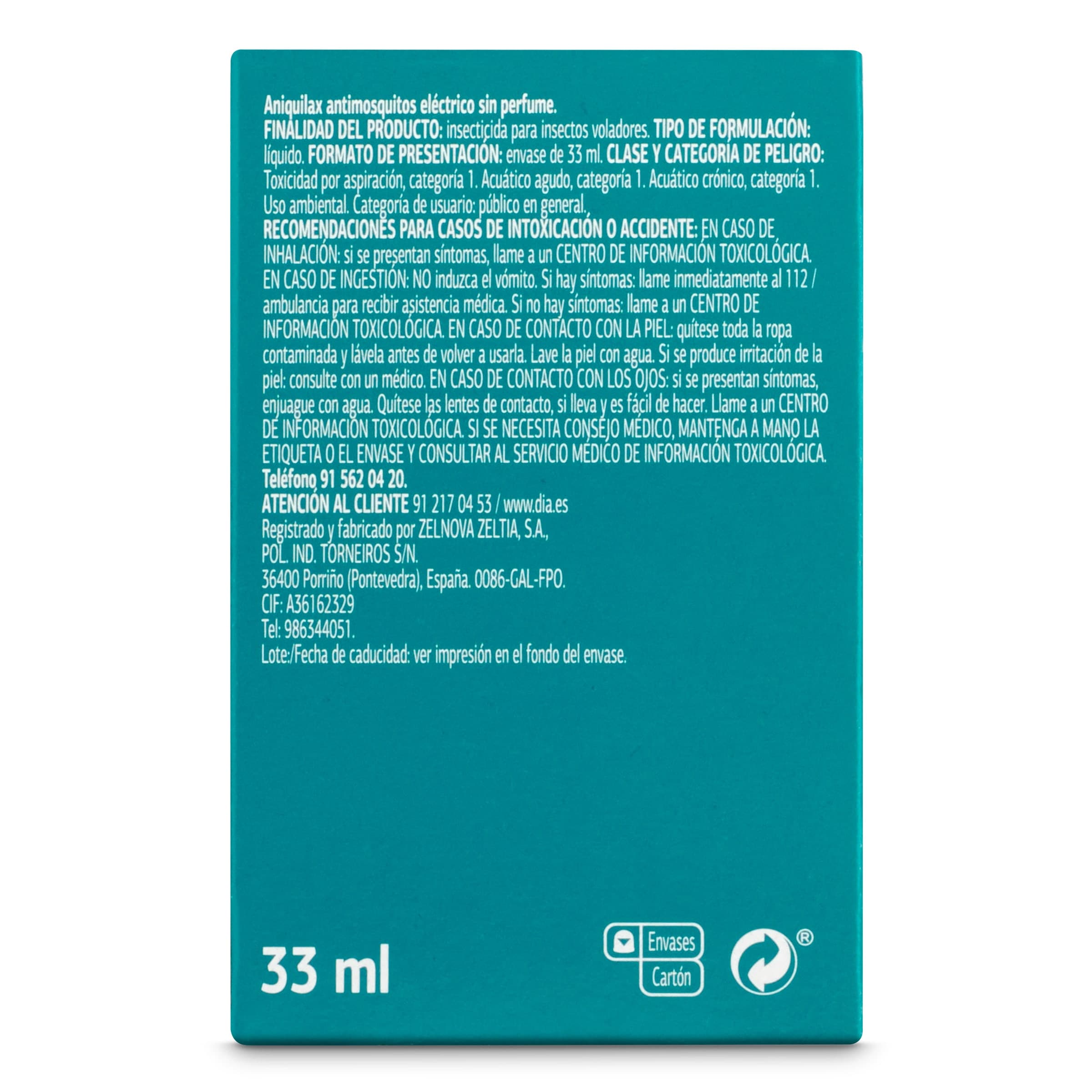 Recambio insecticida eléctrico antimosquitos Dia Aniquilax 33 ml