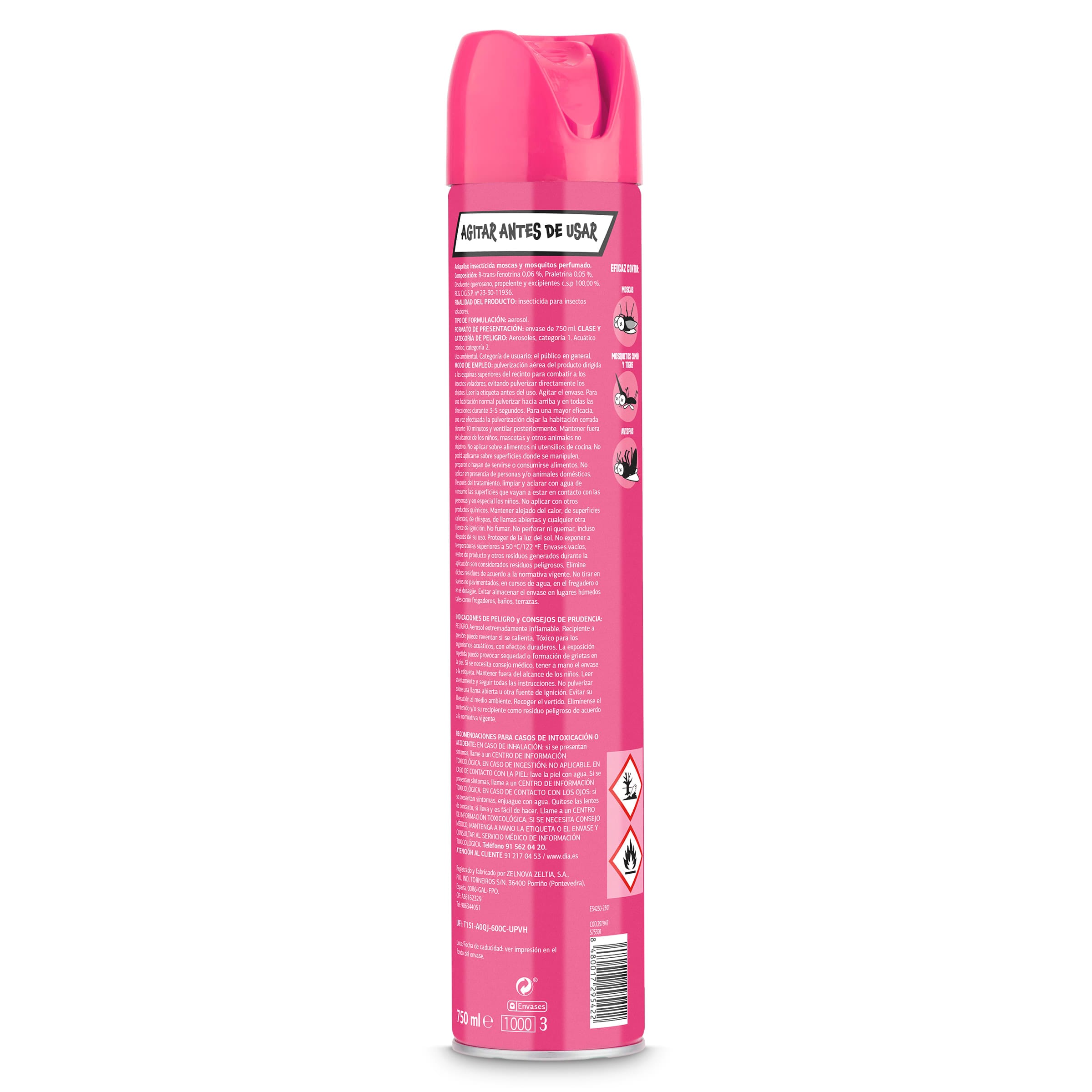 Insecticida moscas y mosquitos perfumado Dia Aniquilax 750 ml