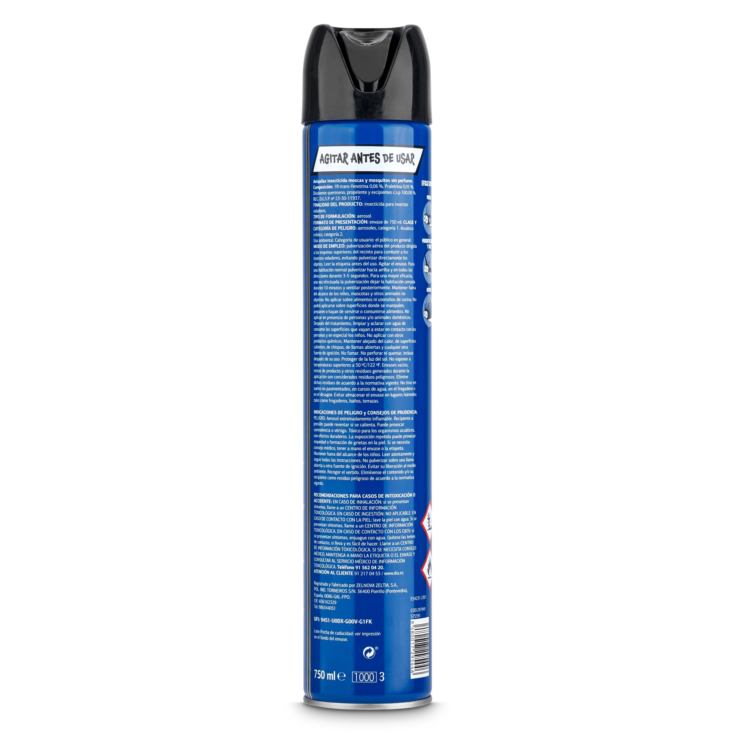 Insecticida moscas y mosquitos sin perfume Dia Aniquilax 750 ml