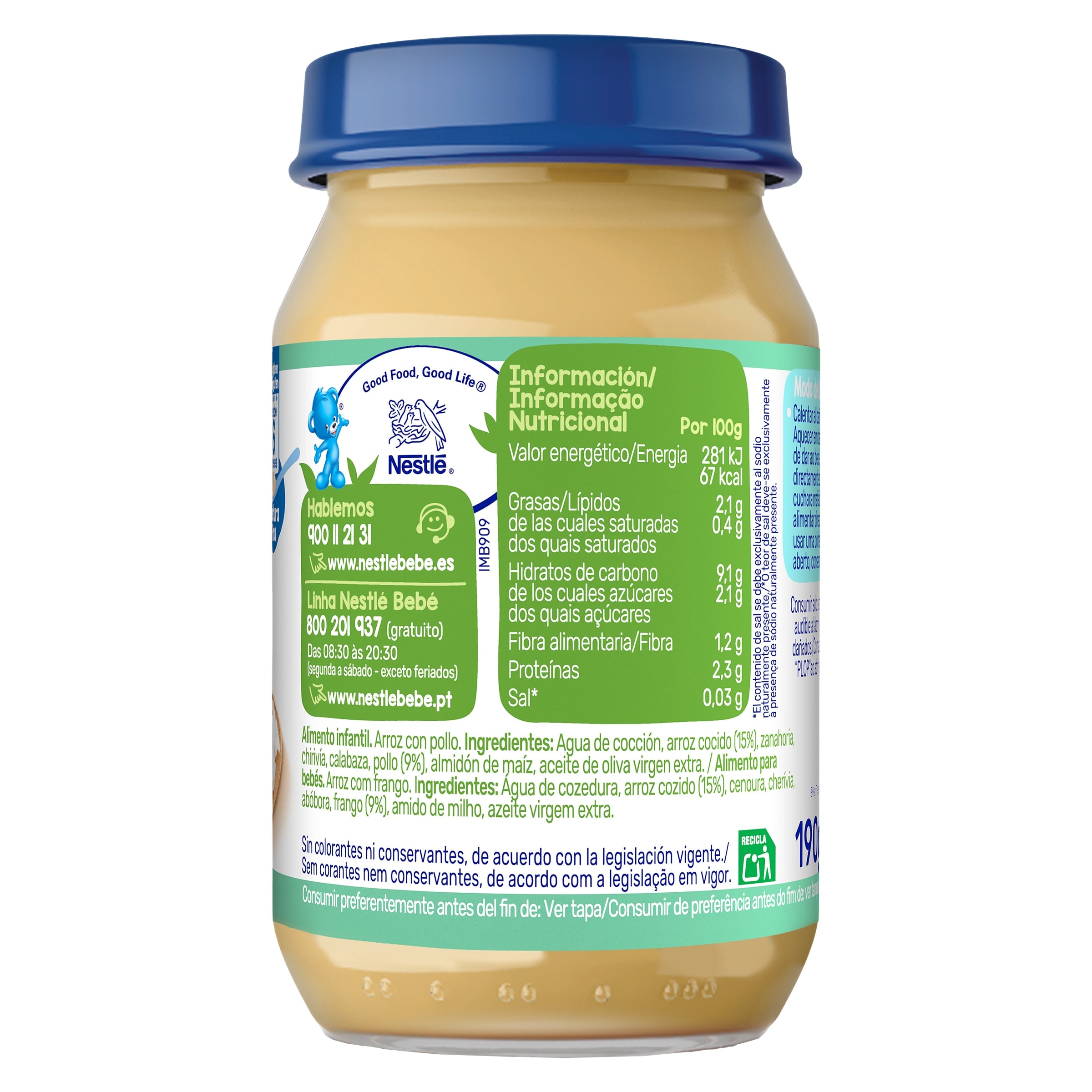 Puré de arroz blanco con pollo Nestlé 190 g