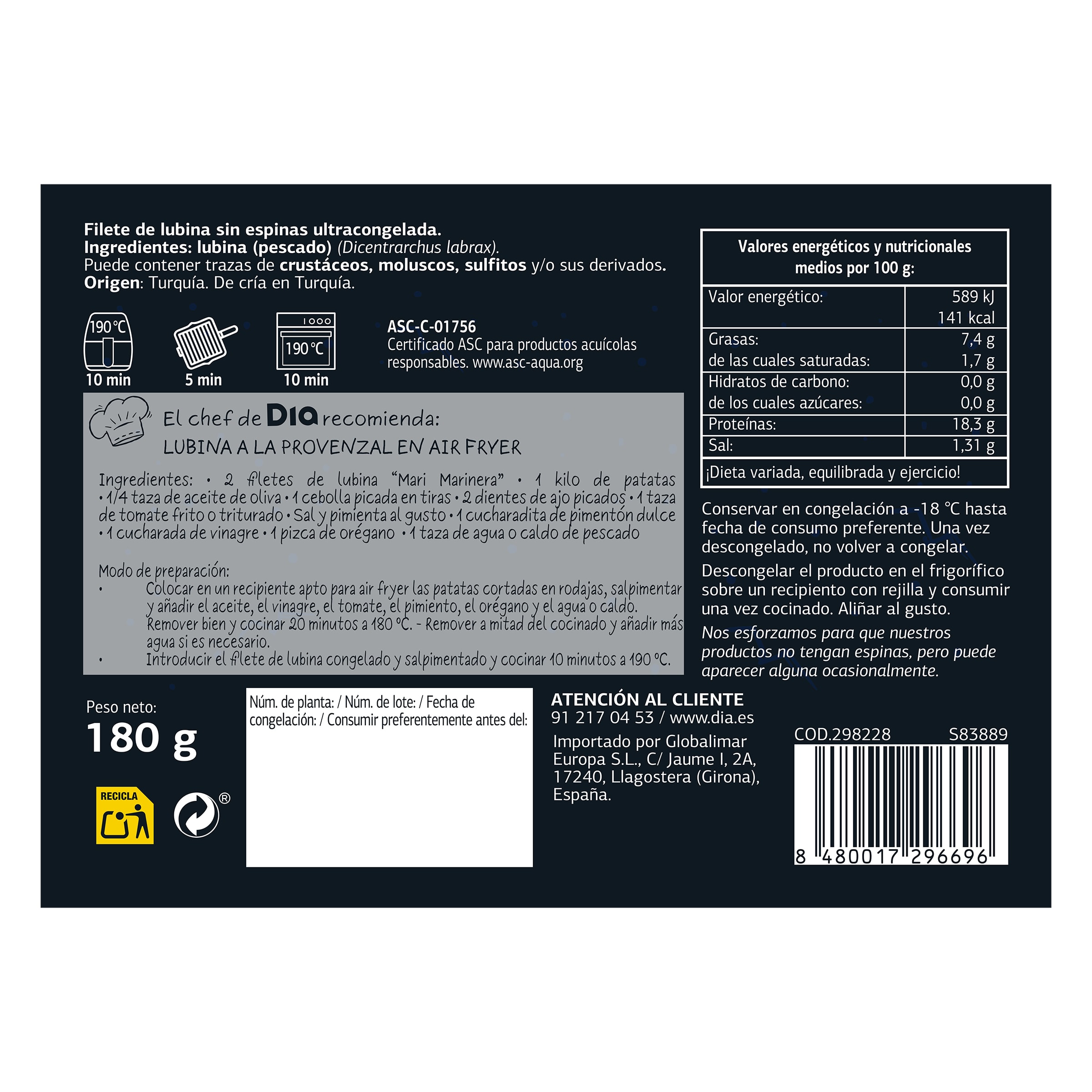 Lubina ASC Dia Mari Marinera 180 g