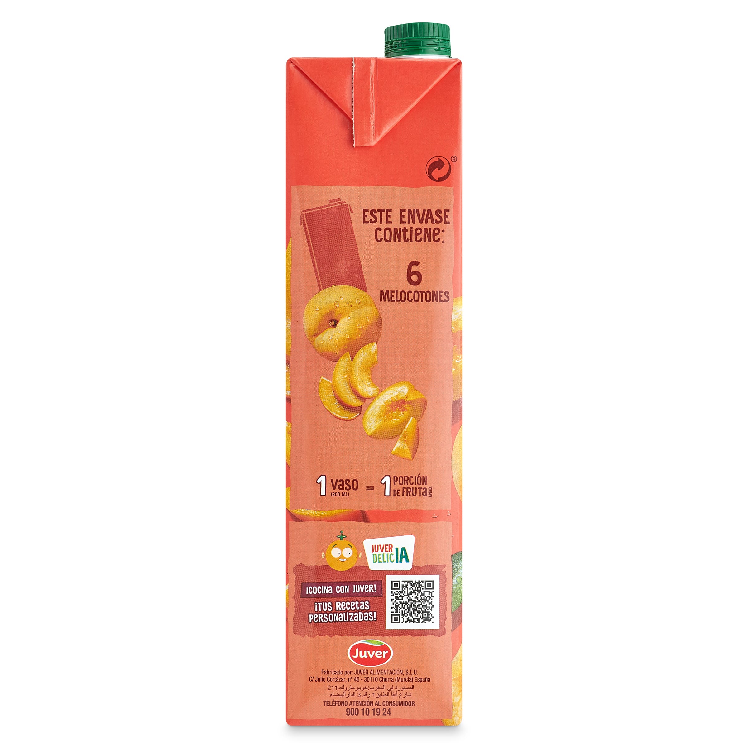 Bebida de zumo de melocotón sin azúcares añadidos Juver Disfruta 1.5 L