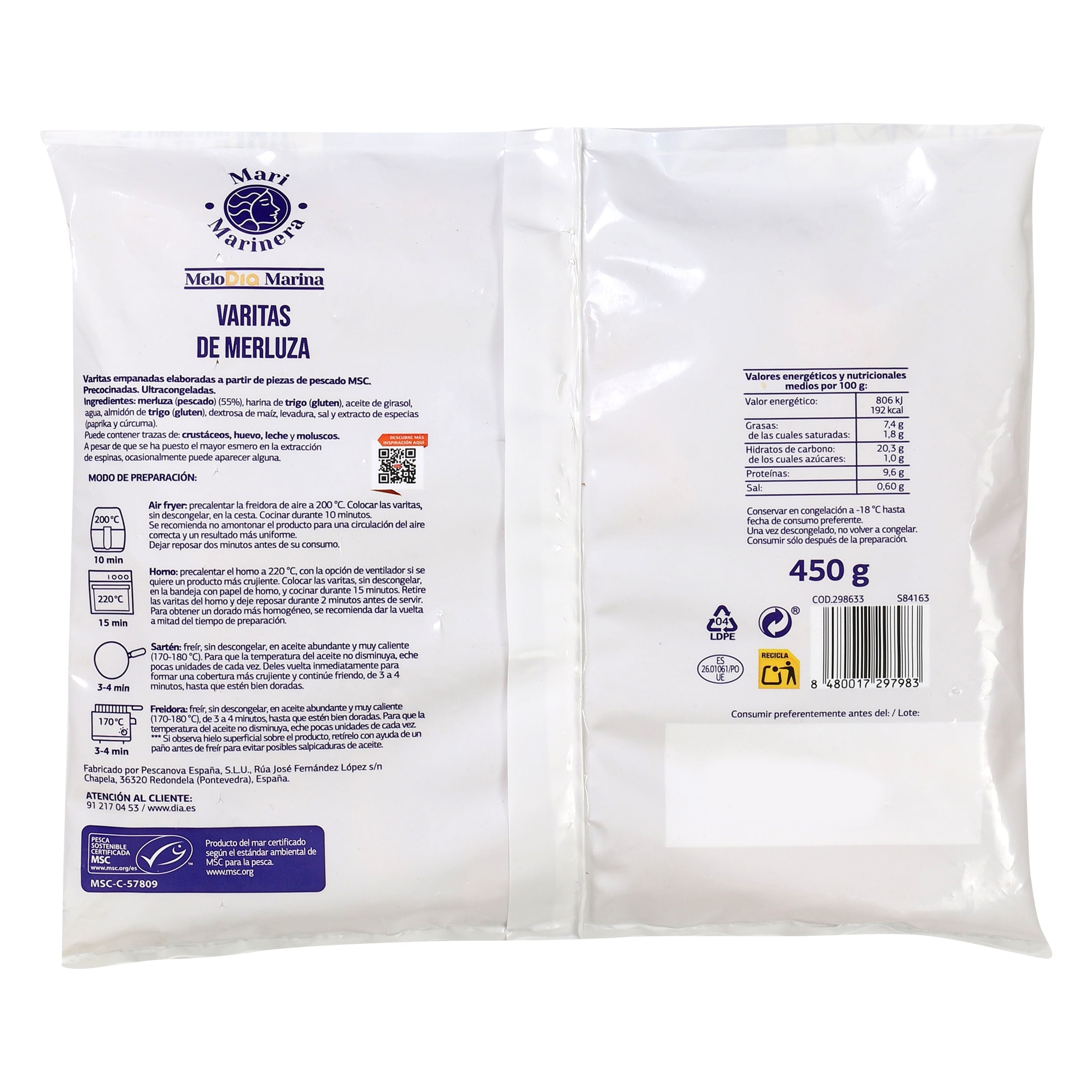 Varitas de merluza MSC Dia Mari Marinera 450 g
