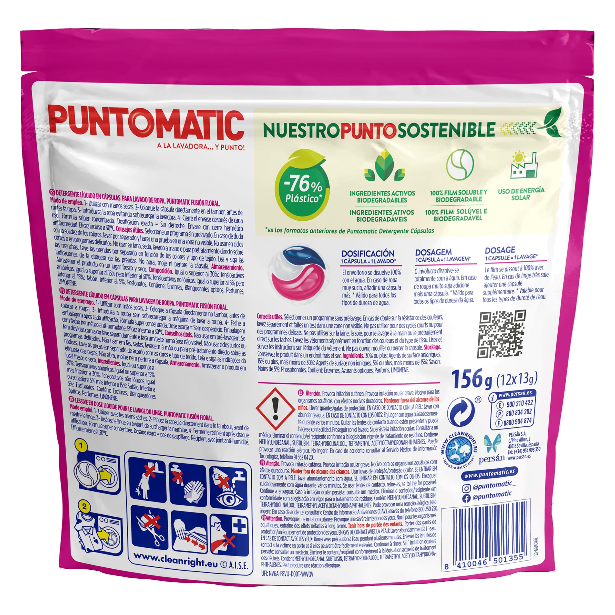 Detergente en cápsulas fusión floral Puntomatic 12 lavados