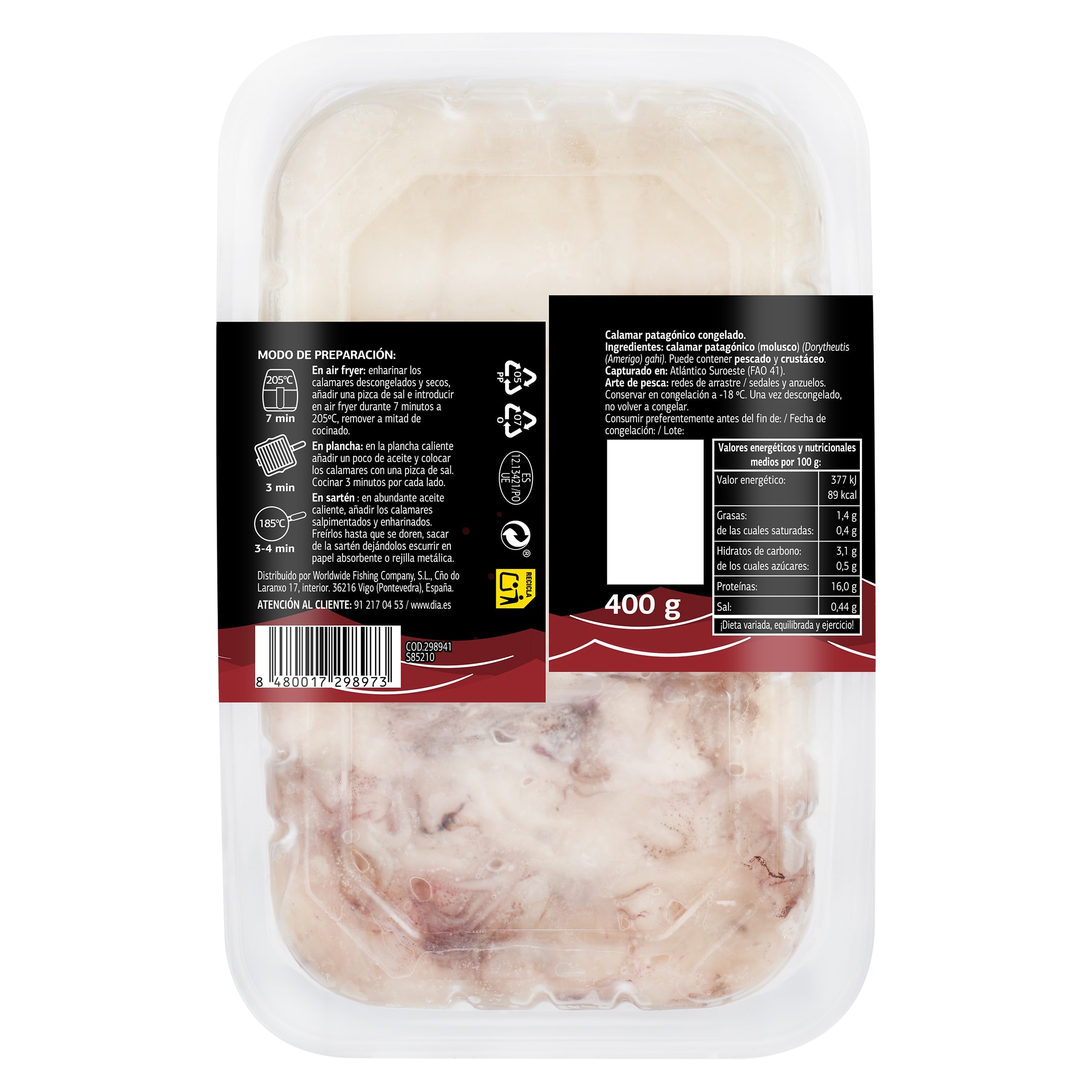 Calamar patagónico entero y limpio Dia Mari Marinera 400 g