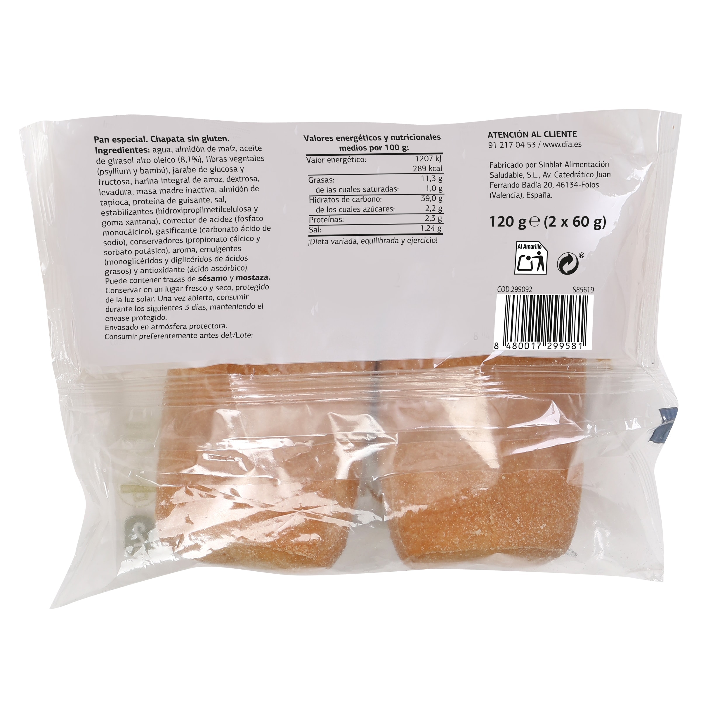 Chapata sin gluten El Molino de Dia 120 g