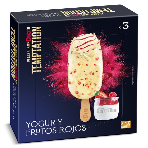 Helado Bombón Chocolate Blanco Con Yogur Y Frambuesa 3 Uds. Temptation De Dia Estuche 276 Gr.