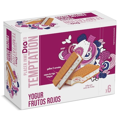 Helado sandwich yogur y frutos rojos 6 unidades Temptation de Dia estuche 342 g-0