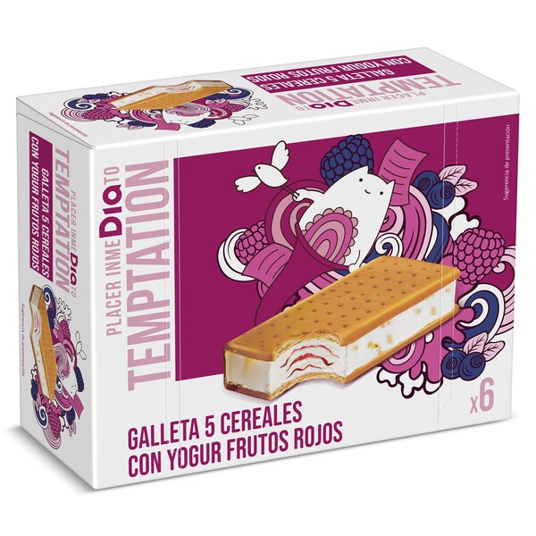 Helado Sandwich Yogur Y Frutos Rojos 6 Uds. Temptation Caja 342 Gr.