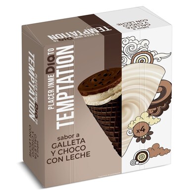 Helado cono de galleta y chocolate 4 unidades Temptation de Dia caja 260 g-0 Helado cono de galleta y chocolate 4 unidades Temptation de Dia caja 260 g-0