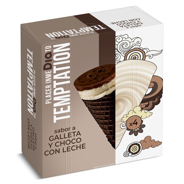 Helado Cono De Galleta Y Chocolate 4 Uds. Temptation De Dia Caja 260 Gr.