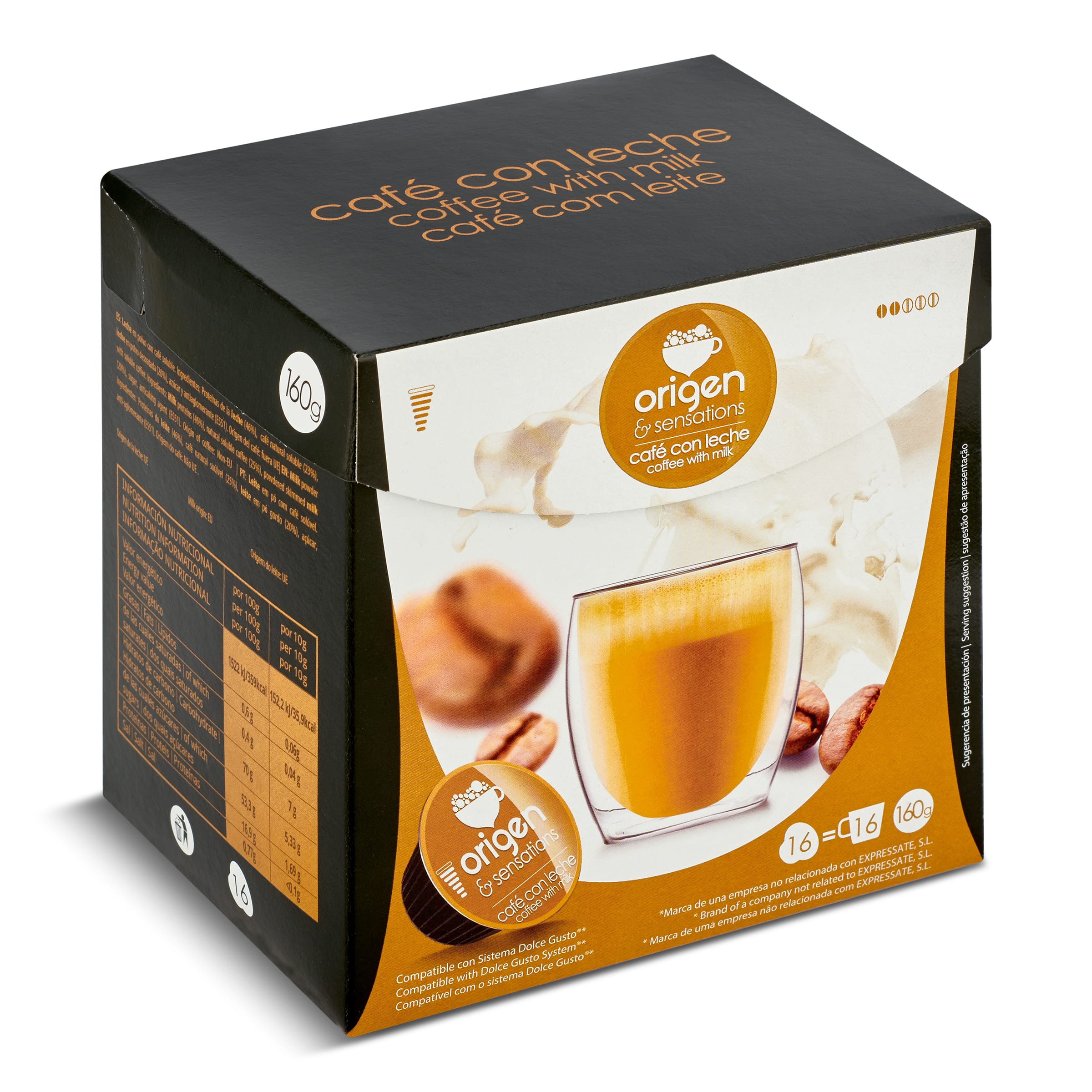 Café con leche en cápsulas Origen&sensations caja 16 unidades-0 Café con leche en cápsulas Origen&sensations caja 16 unidades-0