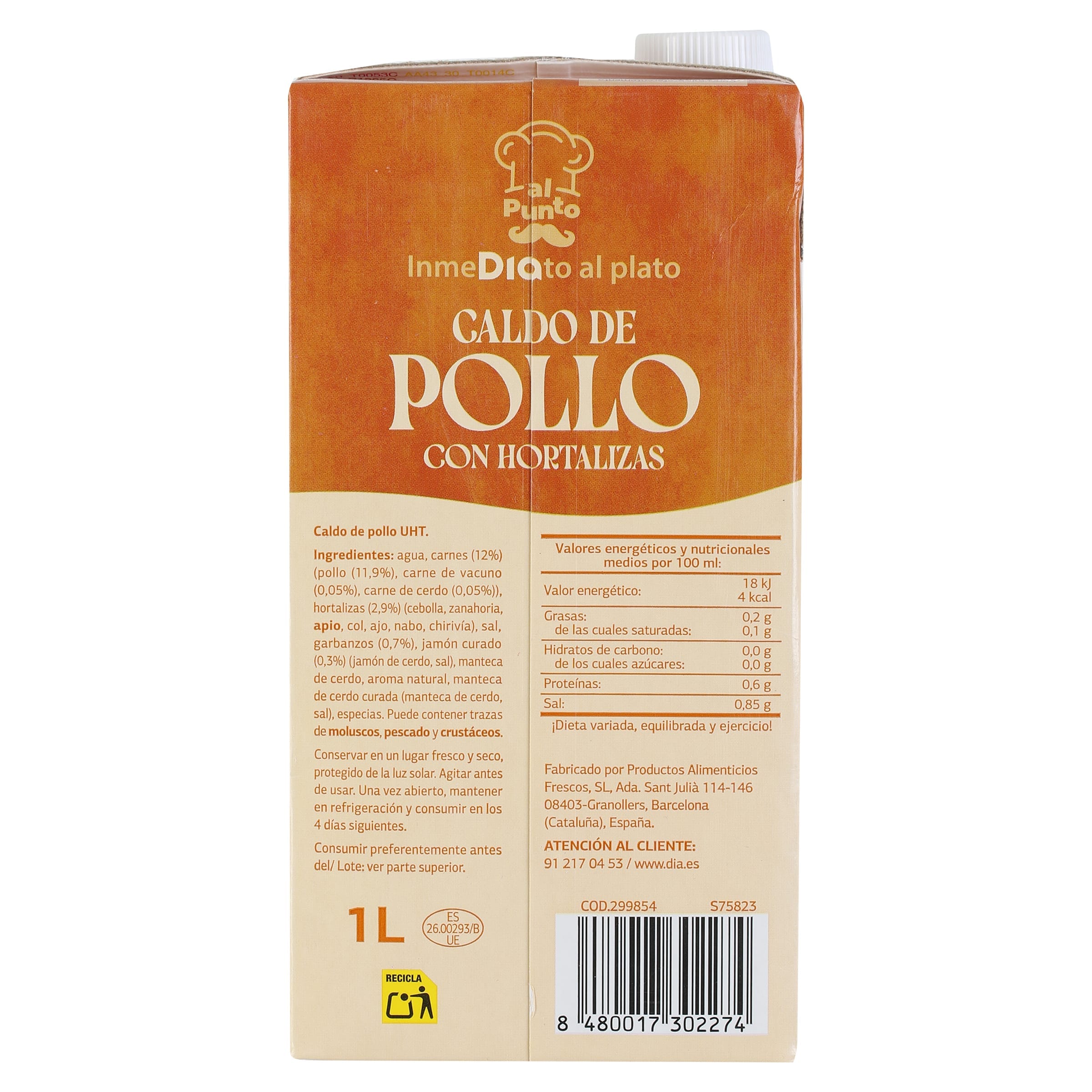 Caldo natural de pollo y hortalizas Dia Al Punto 1 L