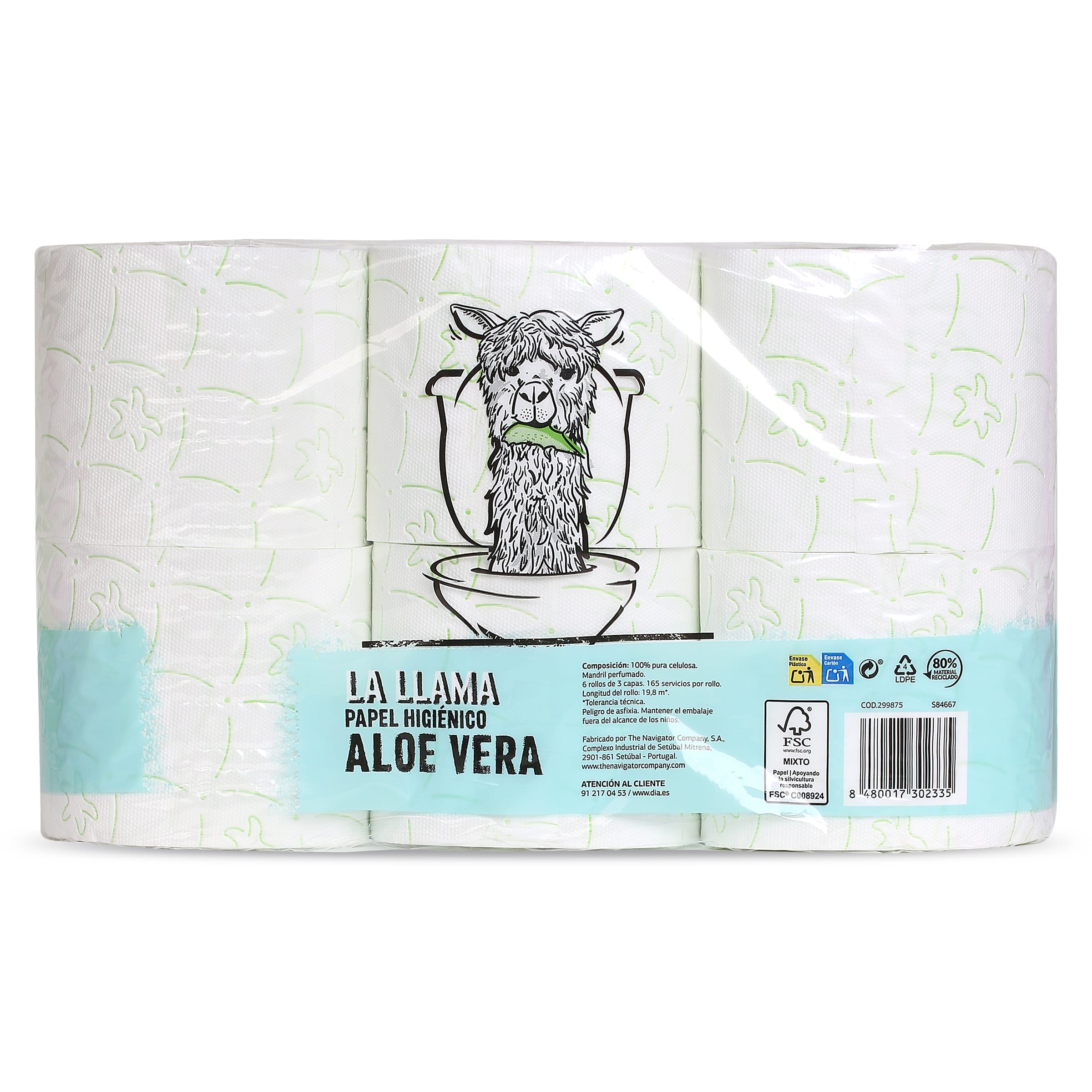 Papel higiénico aloe vera 3 capas Dia La Llama 6 unidades