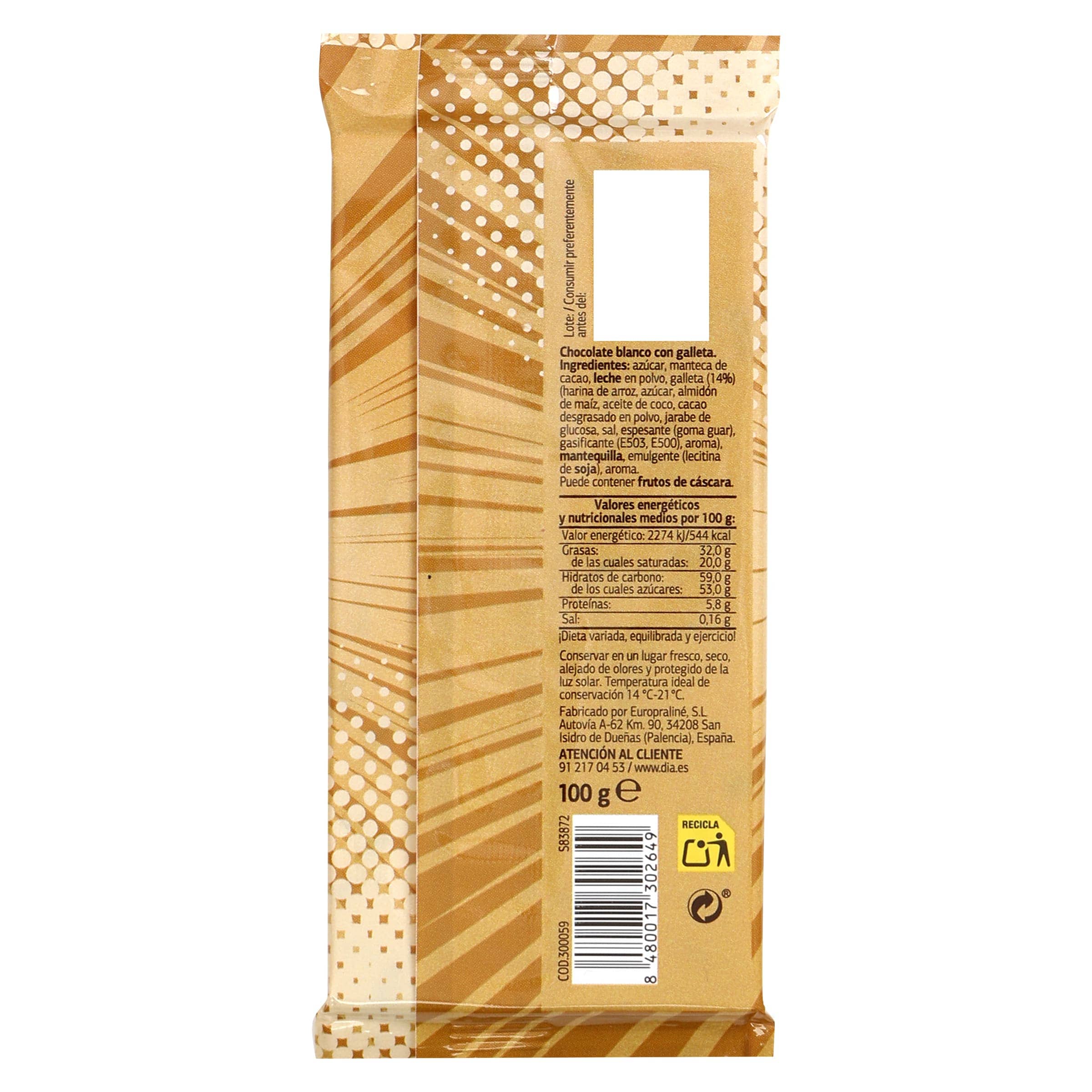 Chocolate blanco con galleta Dia Temptation 100 g
