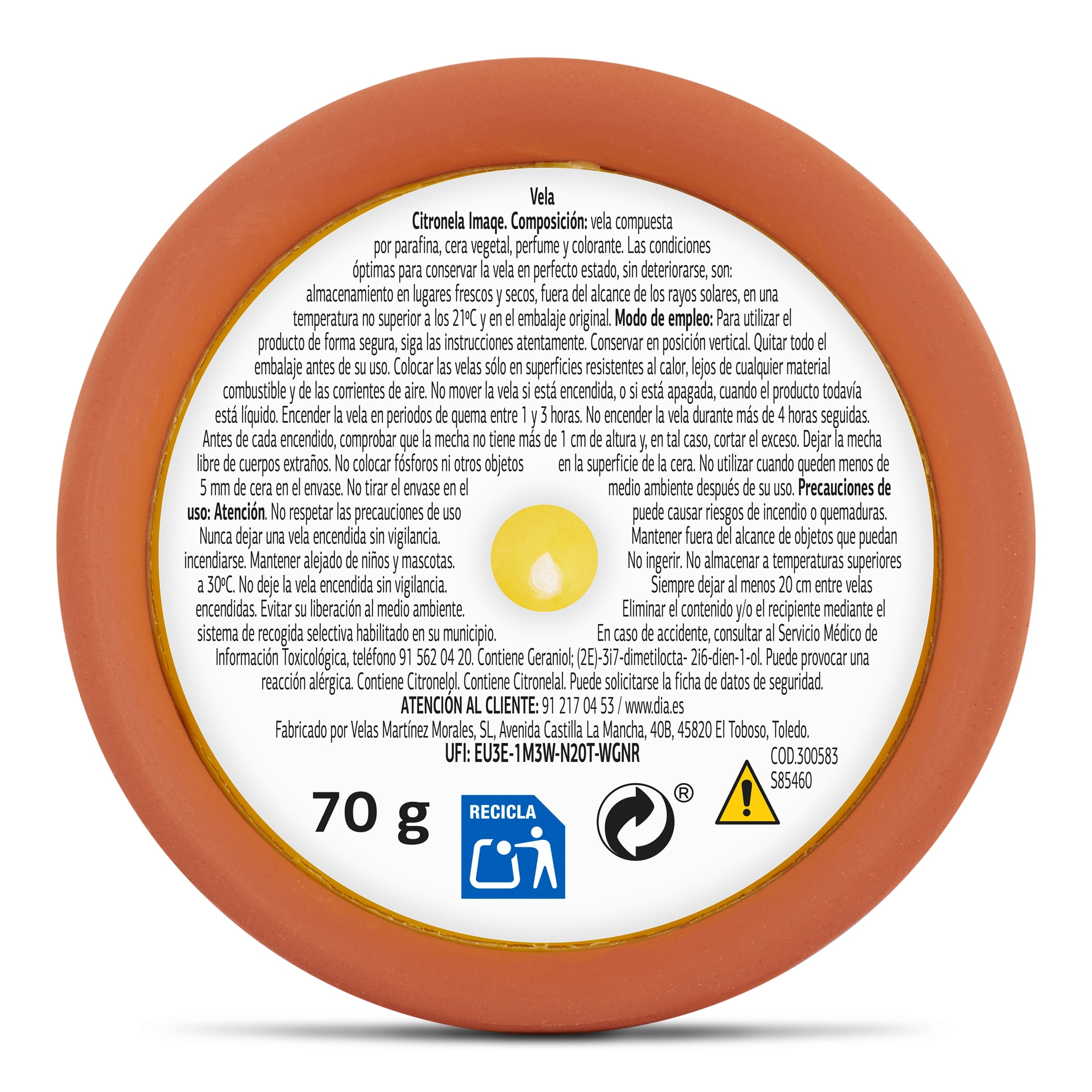 Vela citronela en maceta Dia Imaqe 1 unidad