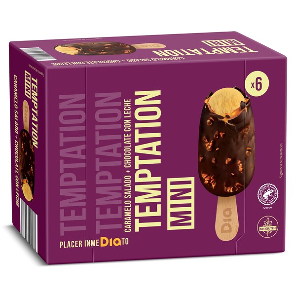 Helado Bombón Mini Doble Chocolate Y Caramelo Salado Temptation De Dia Estuche 216 Gr.