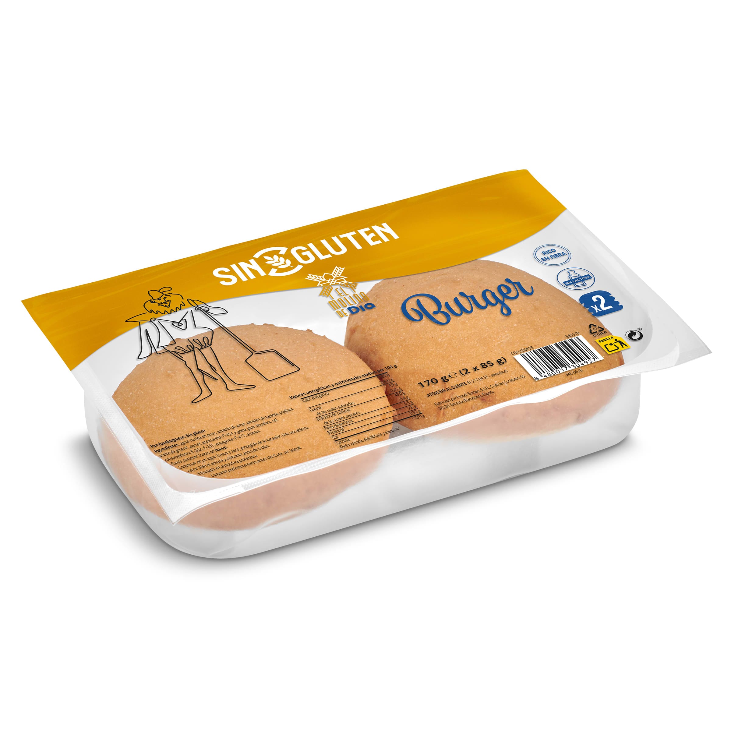 Pan de hamburguesa sin gluten El Molino de Dia 170 g
