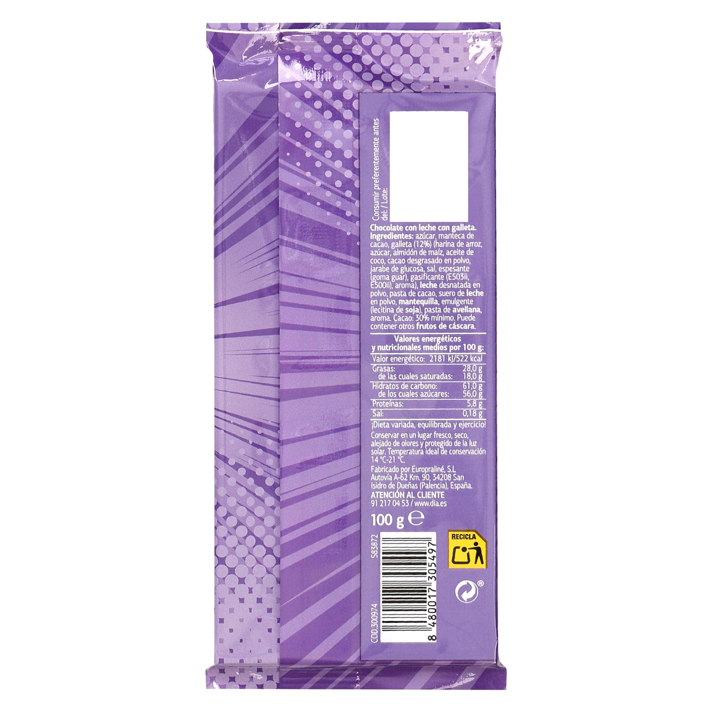 Chocolate con leche con galleta Dia Temptation 100 g