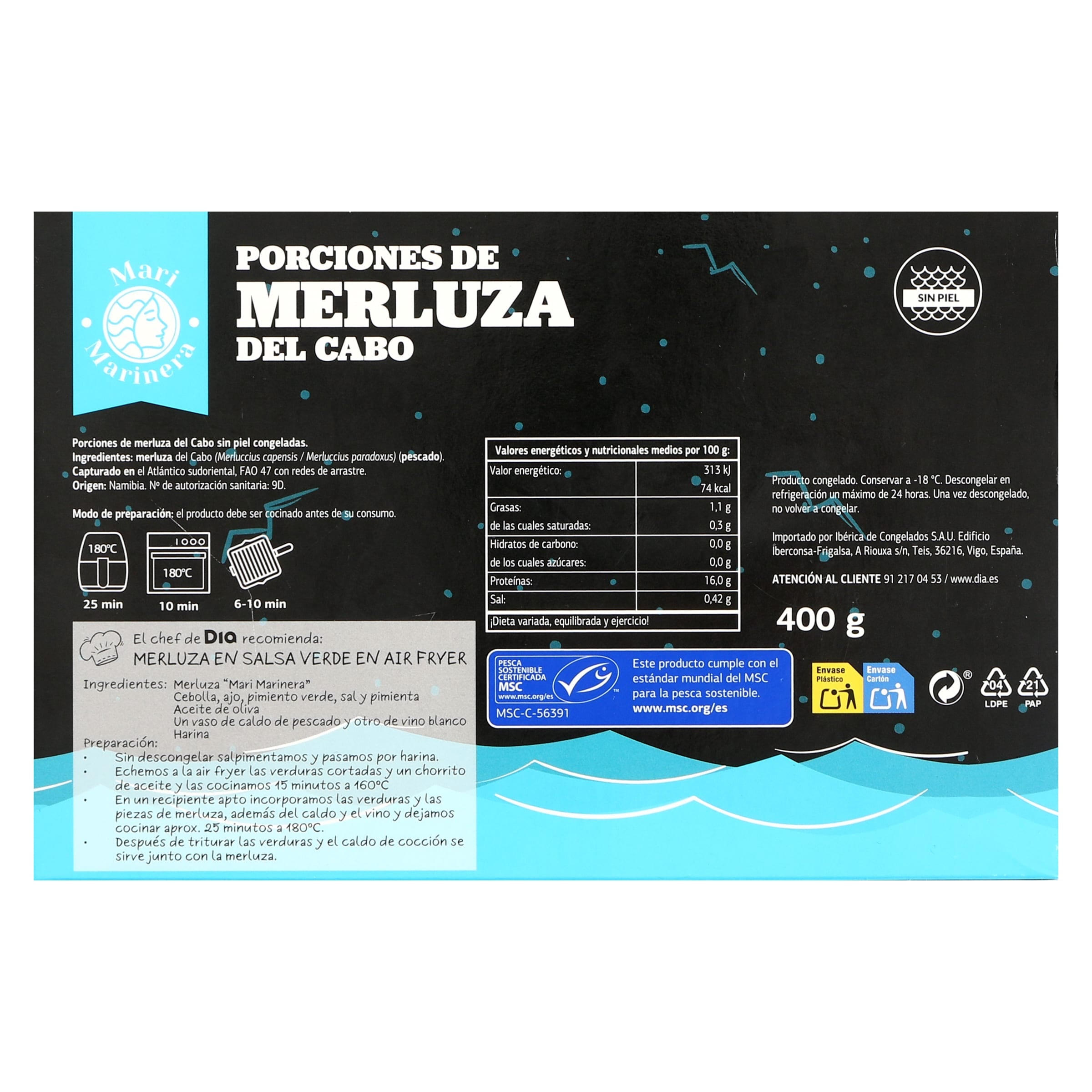 Porciones de merluza del cabo MSC Dia Mari Marinera 400 g