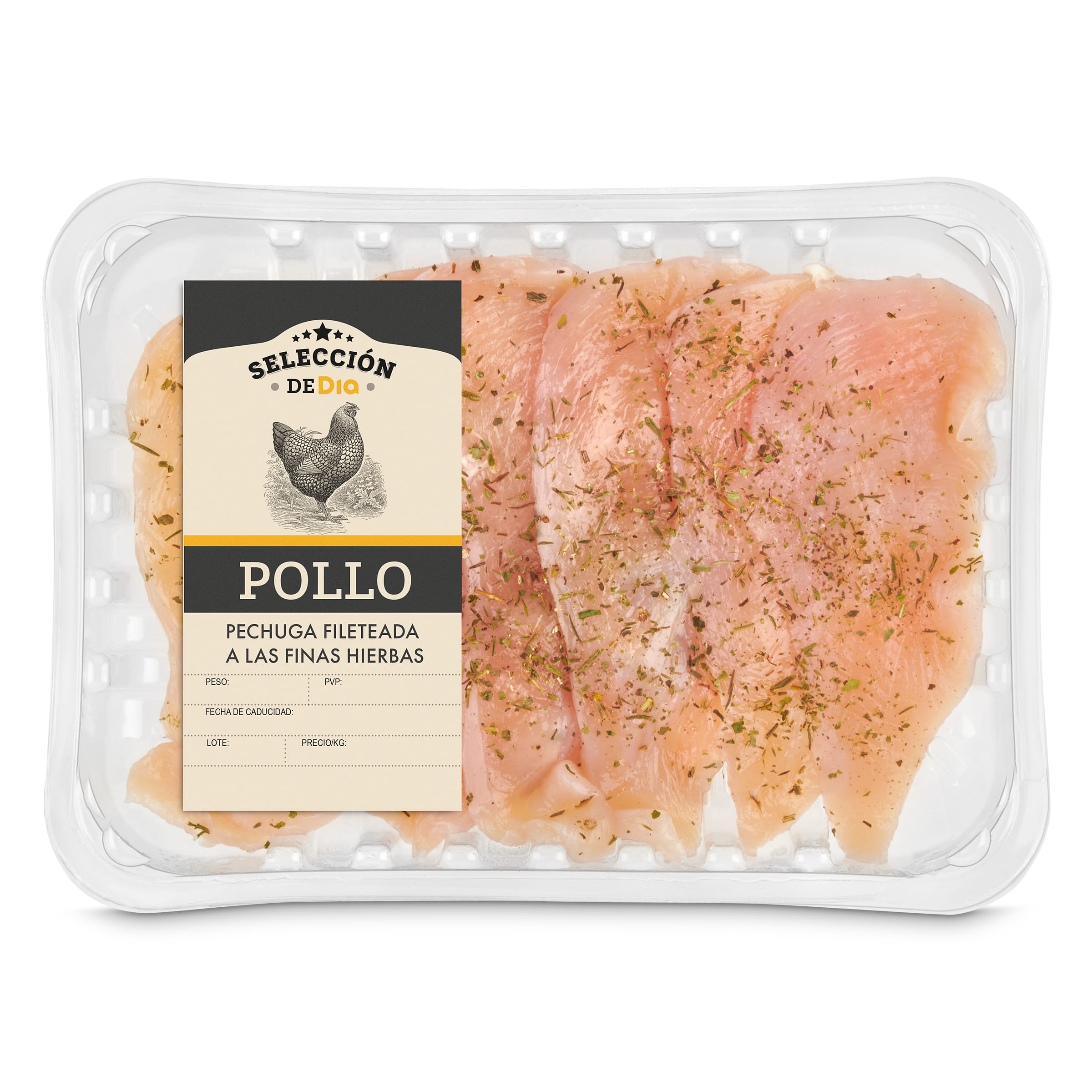 Pechuga fileteada de pollo a las finas hierbas Selección de Dia 650 g aprox.
