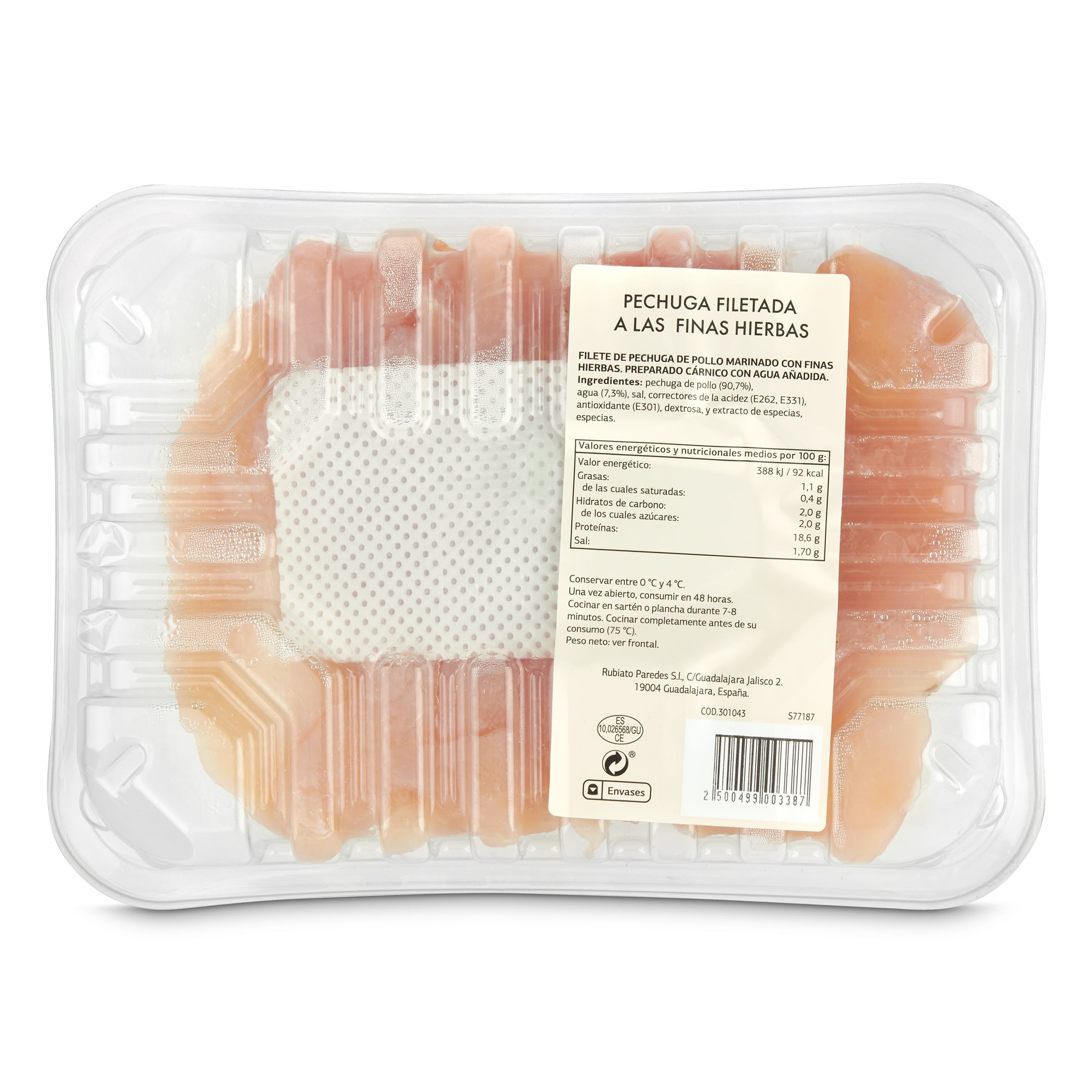 Pechuga fileteada de pollo a las finas hierbas Selección de Dia 650 g aprox.