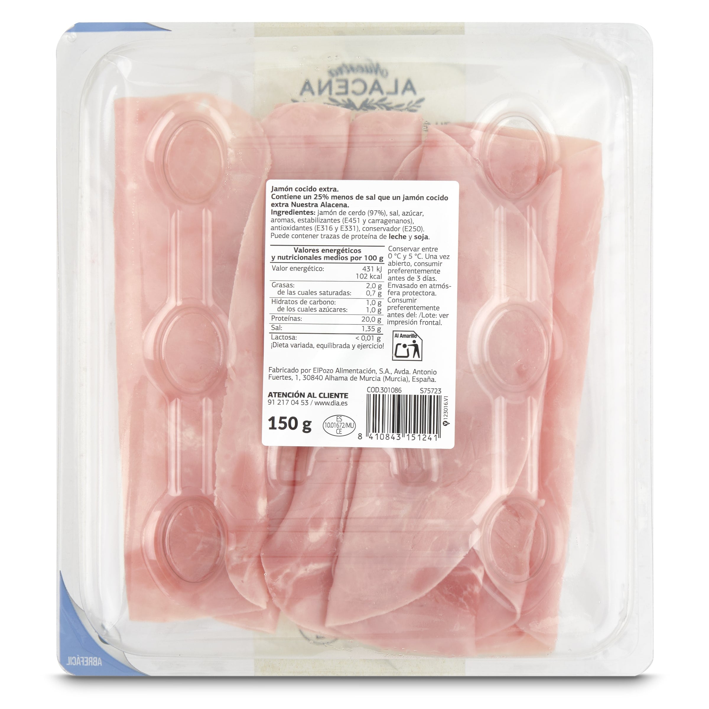 Jamón cocido 97% reducido en sal Dia Nuestra Alacena 150 g
