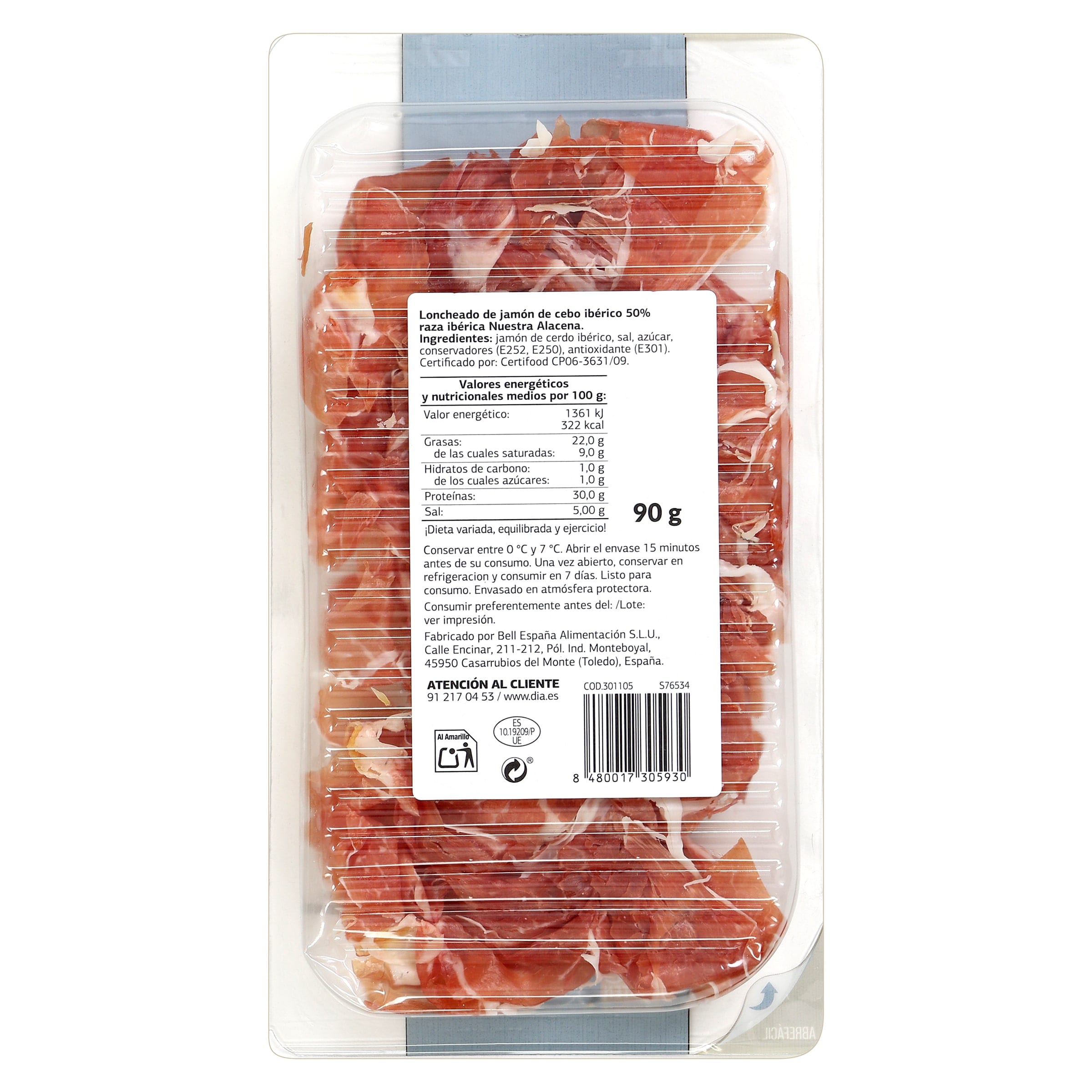 Pétalos de jamón de cebo 50% raza ibérica Dia Nuestra Alacena 90 g