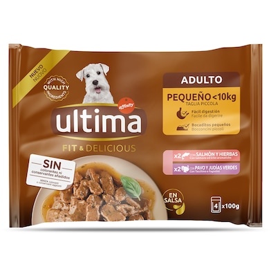 Alimento para perros mini adultos mix salmón/pavo Ultima bolsa 4 x 100 g-0