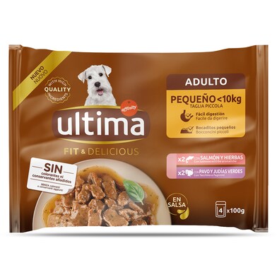 Alimento para perros mini adultos mix salmón/pavo Ultima bolsa 4 x 100 g-0