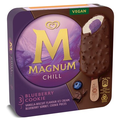 Helado bombón de galleta de vainilla con arándanos y cookies 3 unidades Magnum Chill caja 210 g-0 Helado bombón de galleta de vainilla con arándanos y cookies 3 unidades Magnum Chill caja 210 g-0