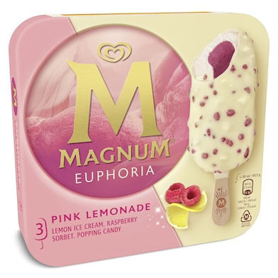 Helado bombón de limón con sorbete de frambuesa 3 unidades Magnum Euphoria caja 210 g-0