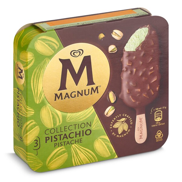 Helado Bombón Pistacho 3 Uds. Magnum Caja 231 Gr.