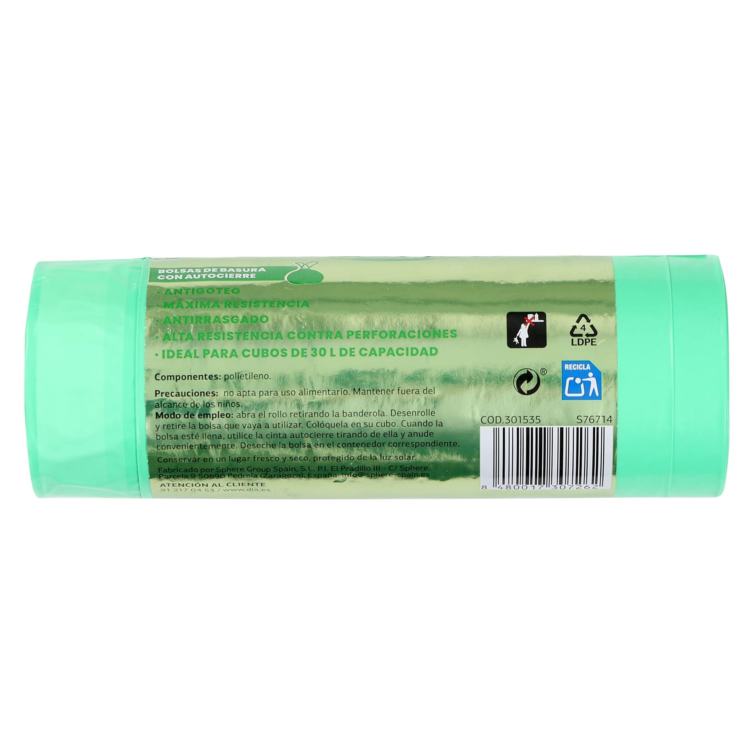Bolsa de basura 30 L cubo alto con autocierre Dia Super Paco 20 unidades